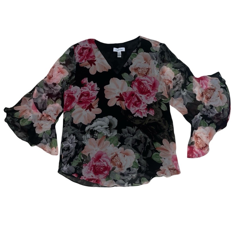 Calvin Klein Black Floral Chiffon Top